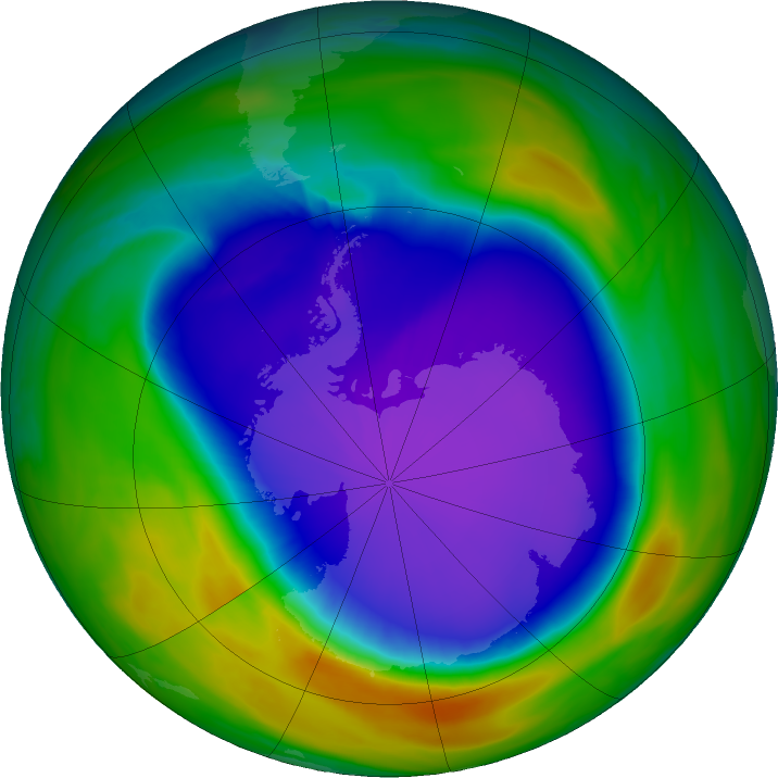 Antarctic ozone map for 03 October 2020